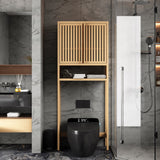 65" Tall Neutral Over-The-Toilet Bathroom Cabinet with Shelf and Two Doors