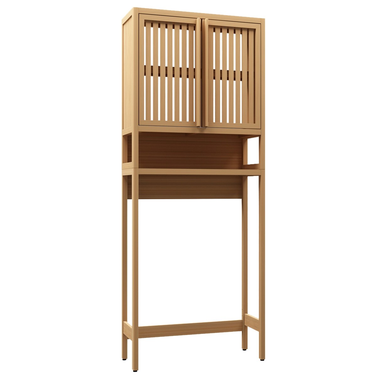 65" Tall Neutral Over-The-Toilet Bathroom Cabinet with Shelf and Two Doors