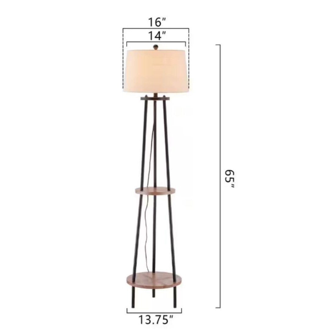 65" Woodgrain and Black Metal Floor Lamp with Table Frame