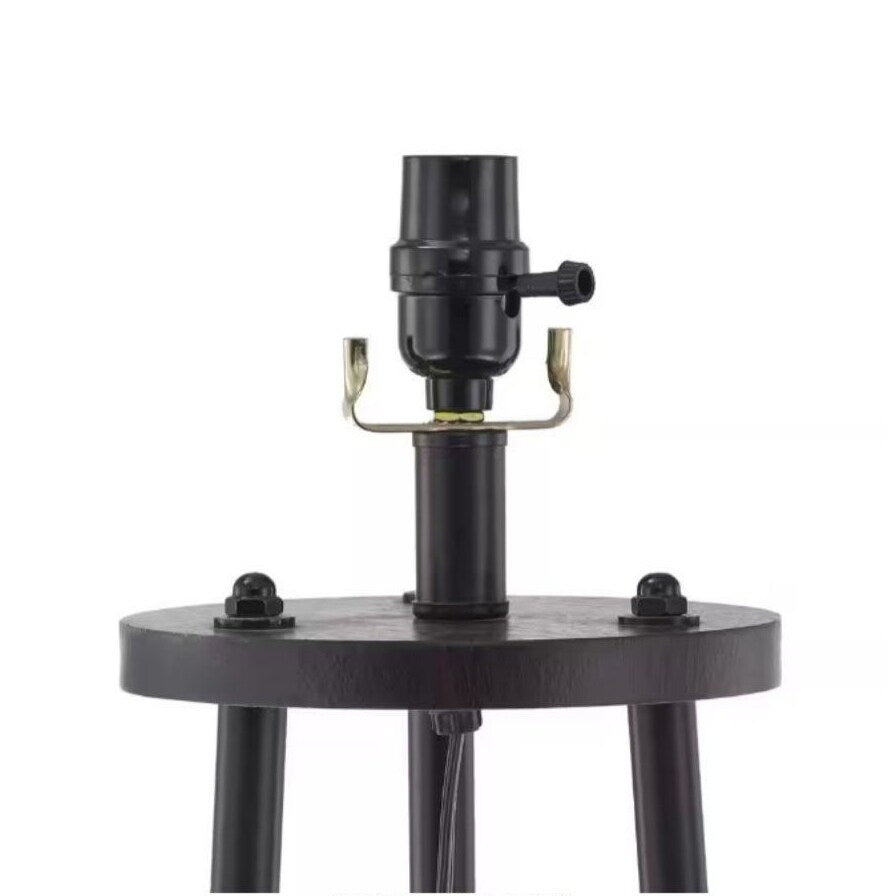 65" Woodgrain and Black Metal Floor Lamp with Table Frame