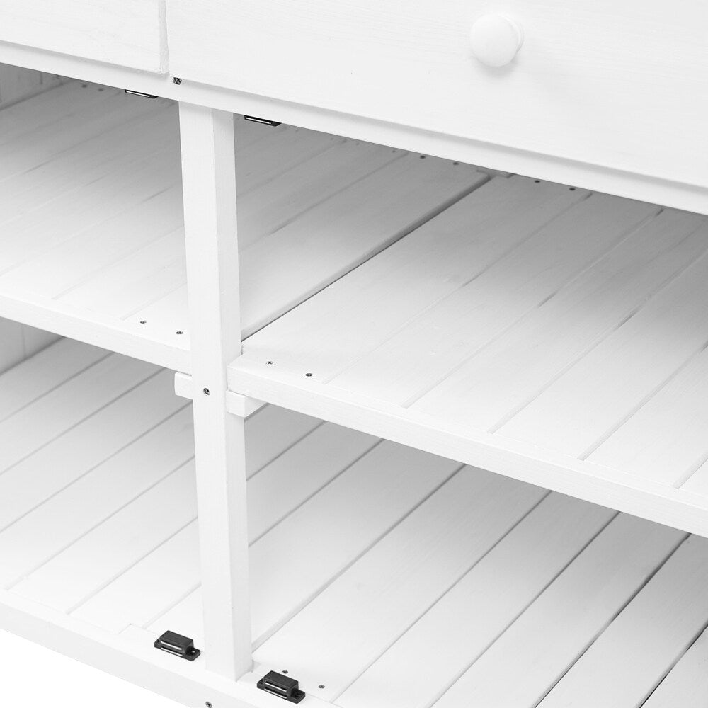 65'' White Outdoor Garden Fir Wood Potting Bench Table with Storage Shelf, Drawer and Cabinet