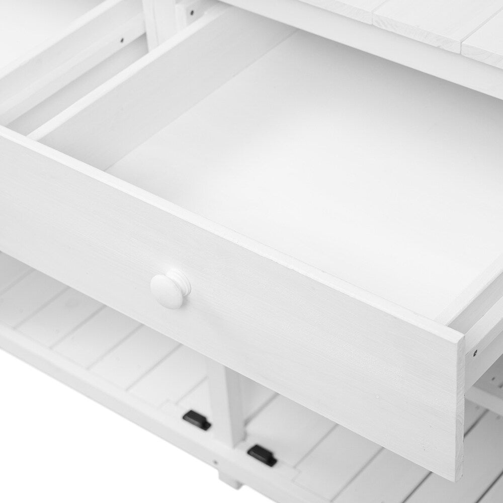 65'' White Outdoor Garden Fir Wood Potting Bench Table with Storage Shelf, Drawer and Cabinet