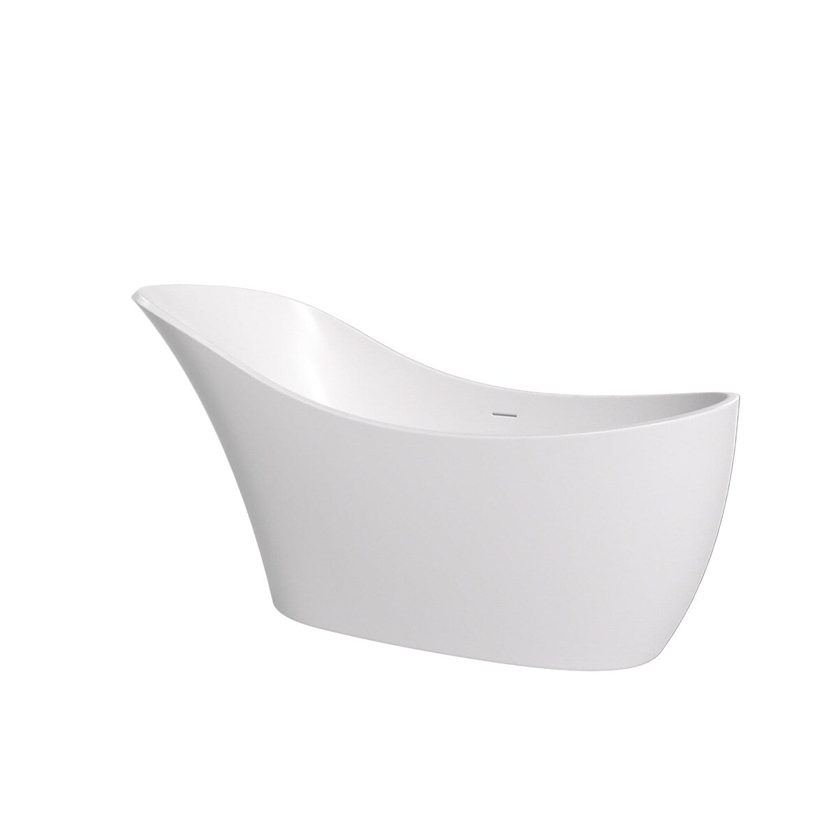66 in. Solid Surface Freestanding Flat bottom Soaking Bathtub in White