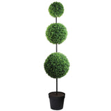 66-inch Tall Artificial Boxwood Triple Ball Shaped Topiary Plant Tree in Plastic Pot, Green - GTR7677-GREEN