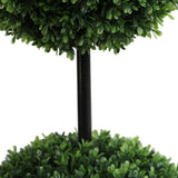 66-inch Tall Artificial Boxwood Triple Ball Shaped Topiary Plant Tree in Plastic Pot, Green - GTR7677-GREEN