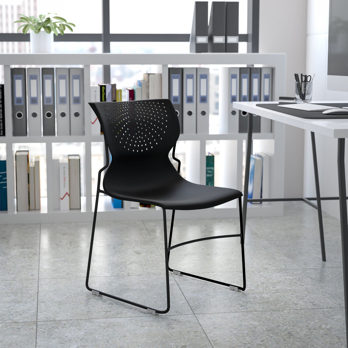 661 lb. Capacity Full Back Stack Chair with Powder Coated Frame