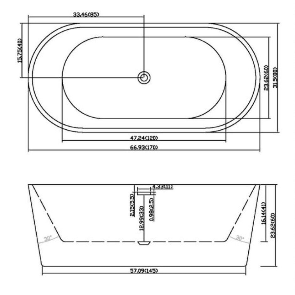 67 In. Freestanding Acrylic Soaking Bathtub with Flatbottom Design and Center Drain in Glossy White Finish