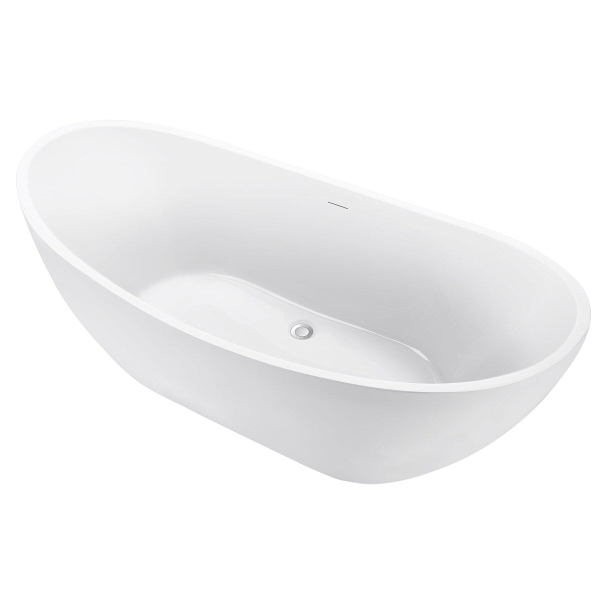 67 Inch Acrylic Freestanding Soaking Bathtub in White with Overflow and Drain