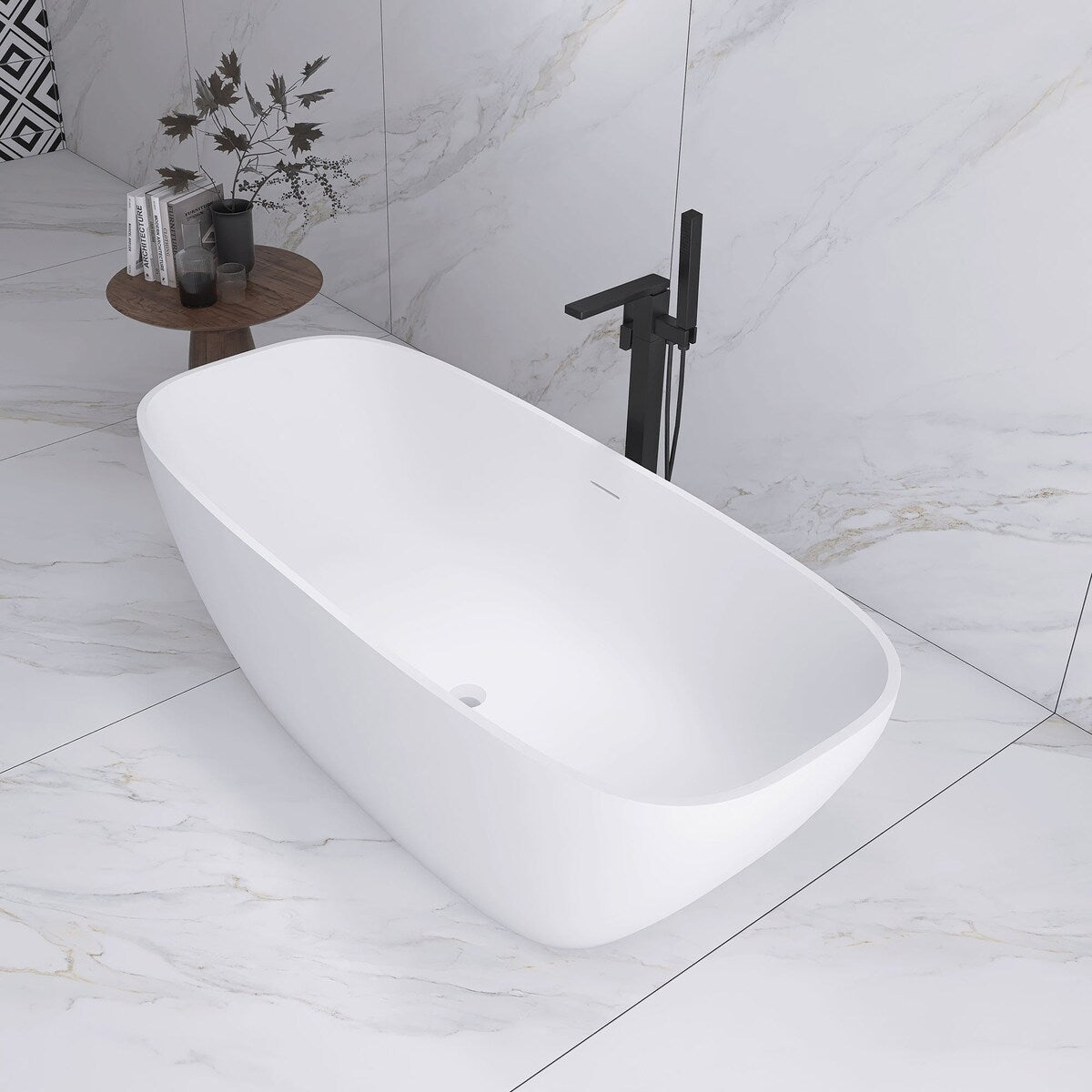 67 in. Solid Surface Freestanding Flatbottom Non-Whirlpool Bathtub in Matte White