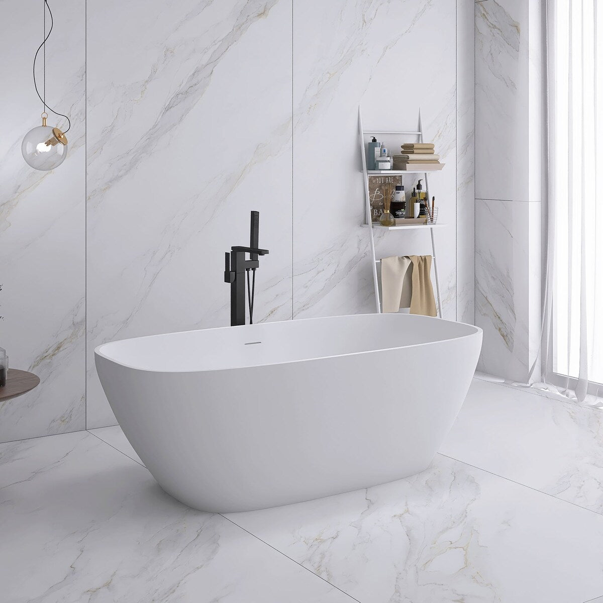 67 in. Solid Surface Freestanding Flatbottom Non-Whirlpool Bathtub in Matte White