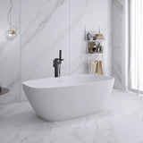 67 in. Solid Surface Freestanding Flatbottom Non-Whirlpool Bathtub in Matte White