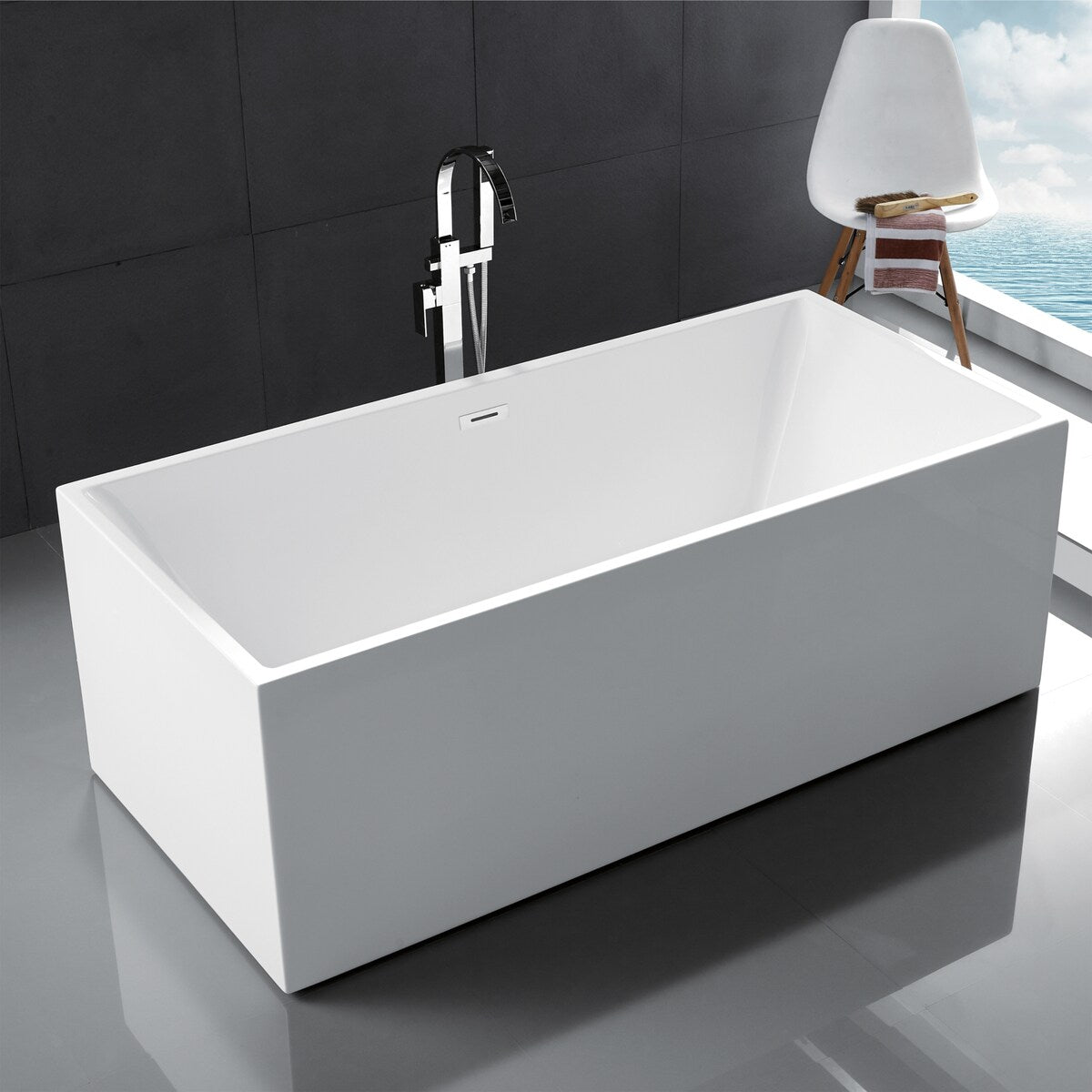Toolkiss 67 x 31.5 x 23.6 inch 100% Acrylic Freestanding Bathtub Contemporary Soaking Tub with Brushed Nickel Overflow and Drain