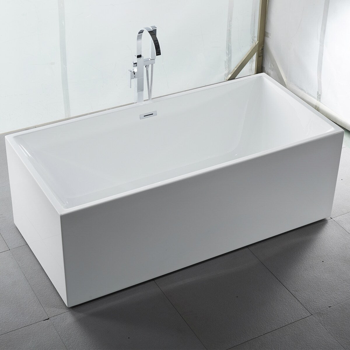Toolkiss 67 x 31.5 x 23.6 inch 100% Acrylic Freestanding Bathtub Contemporary Soaking Tub with Brushed Nickel Overflow and Drain