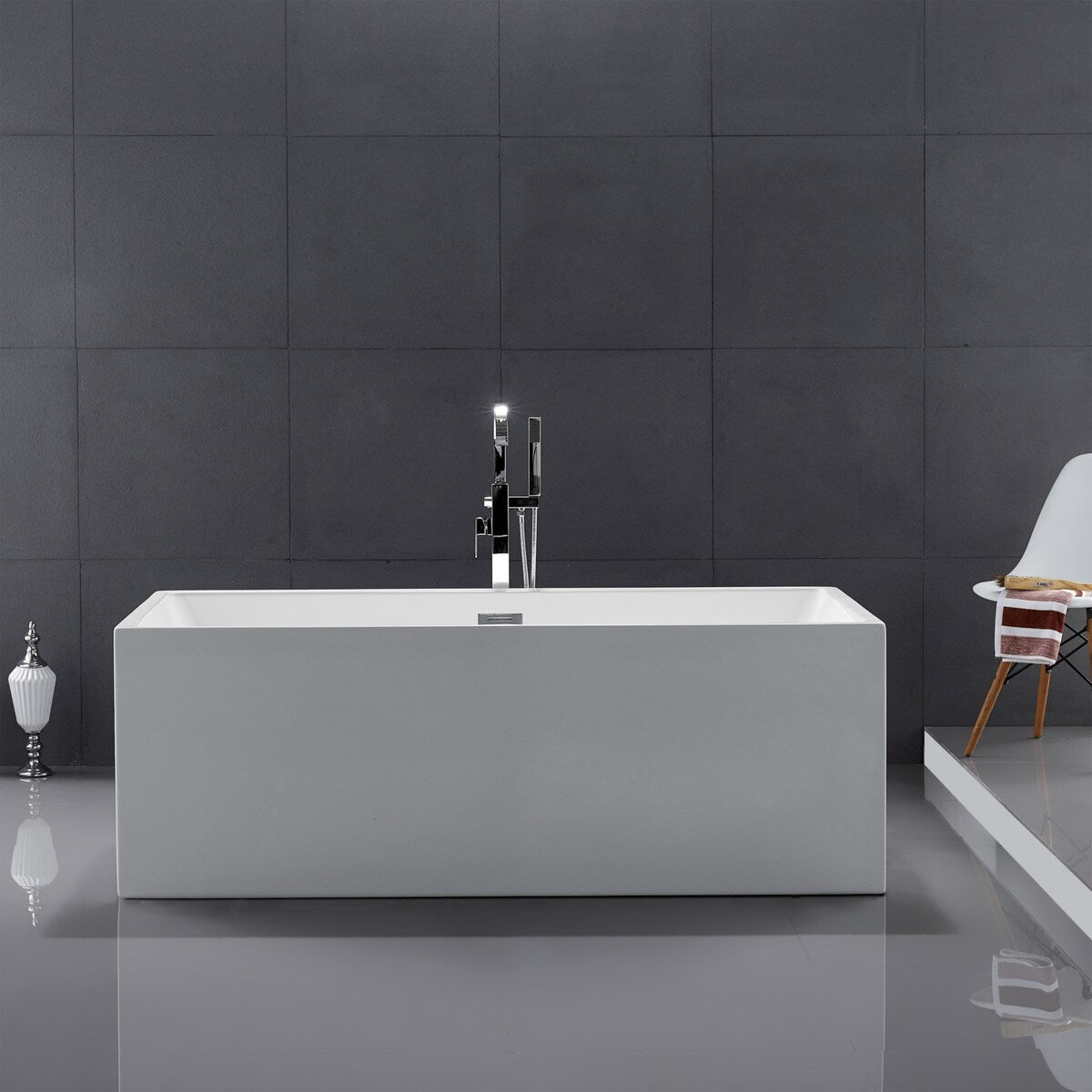 Toolkiss 67 x 31.5 x 23.6 inch 100% Acrylic Freestanding Bathtub Contemporary Soaking Tub with Brushed Nickel Overflow and Drain