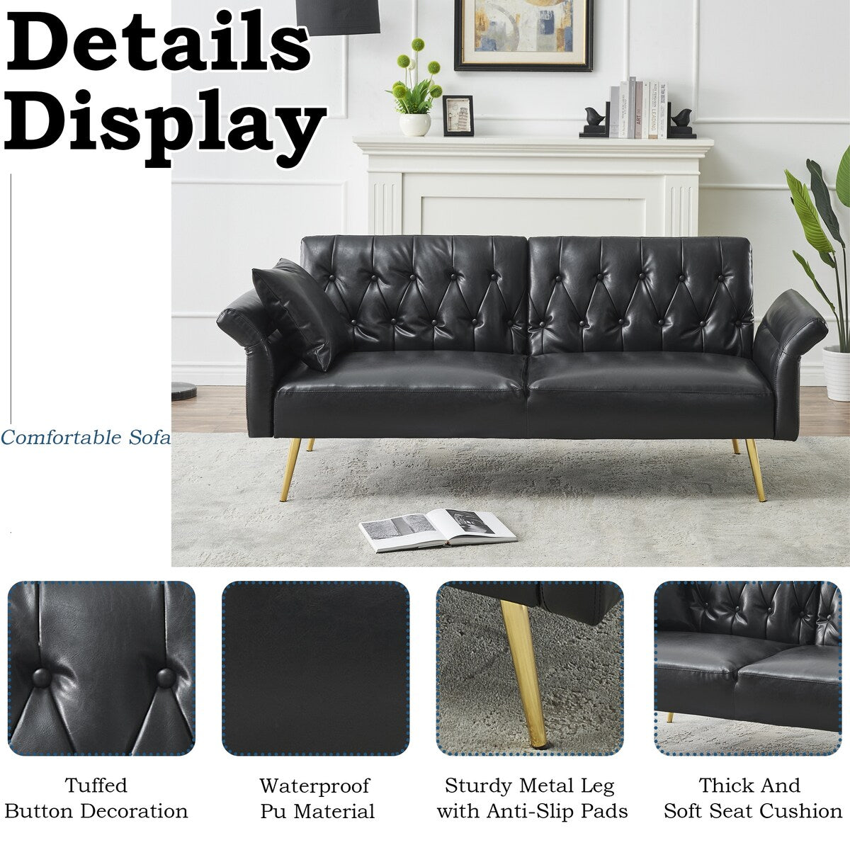 67.71'' Sofa Bed With Adjustment Armres and Backrest,3 Modes Convertible