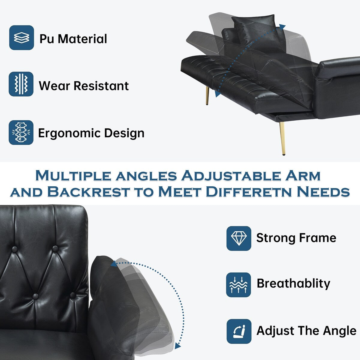 67.71'' Sofa Bed With Adjustment Armres and Backrest,3 Modes Convertible