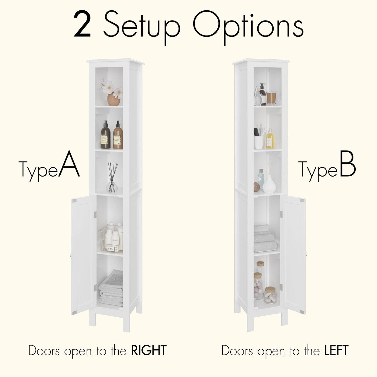 67" Tall Bathroom Storage Cabinet with Adjustable Shelves 1 Doors Freestanding Cabinet with Anti-Tip Open compartments in White