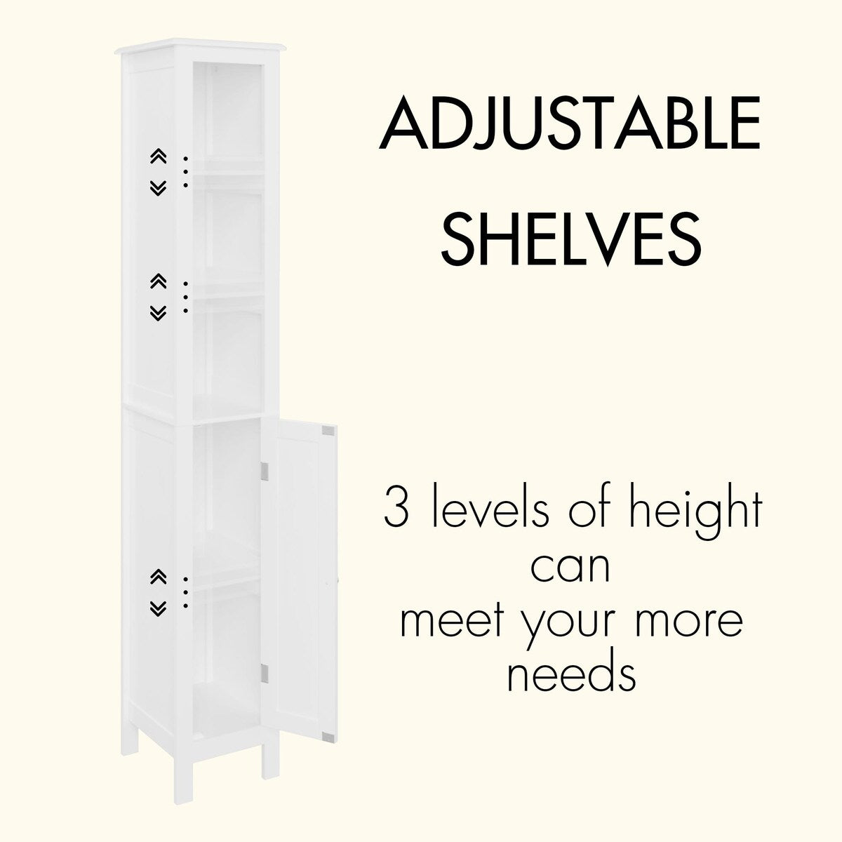 67" Tall Bathroom Storage Cabinet with Adjustable Shelves 1 Doors Freestanding Cabinet with Anti-Tip Open compartments in White
