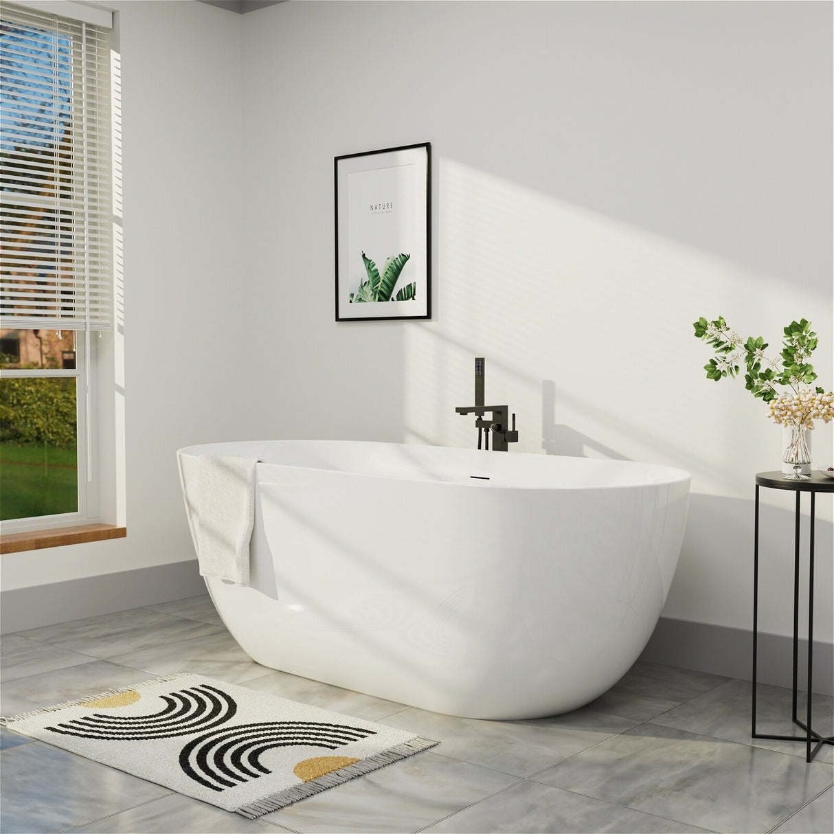 67'' x 31'' Freestanding Acrylic Bathtub Modern Stand Soaking Tub with Polished Chrome Round Overflow & Pop-up Drain