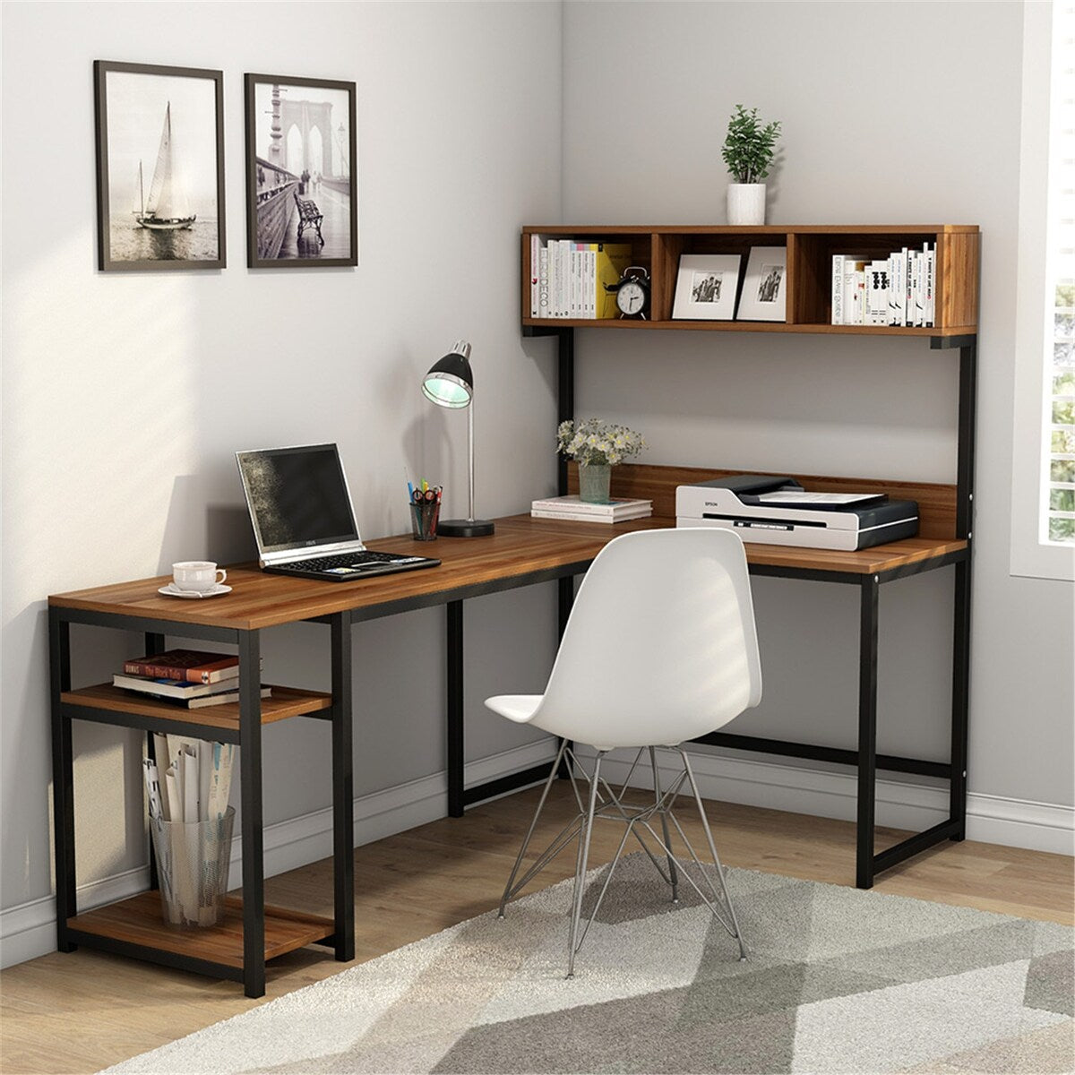 68 Inches Corner Computer Desk, L-Shaped Desk with Hutch