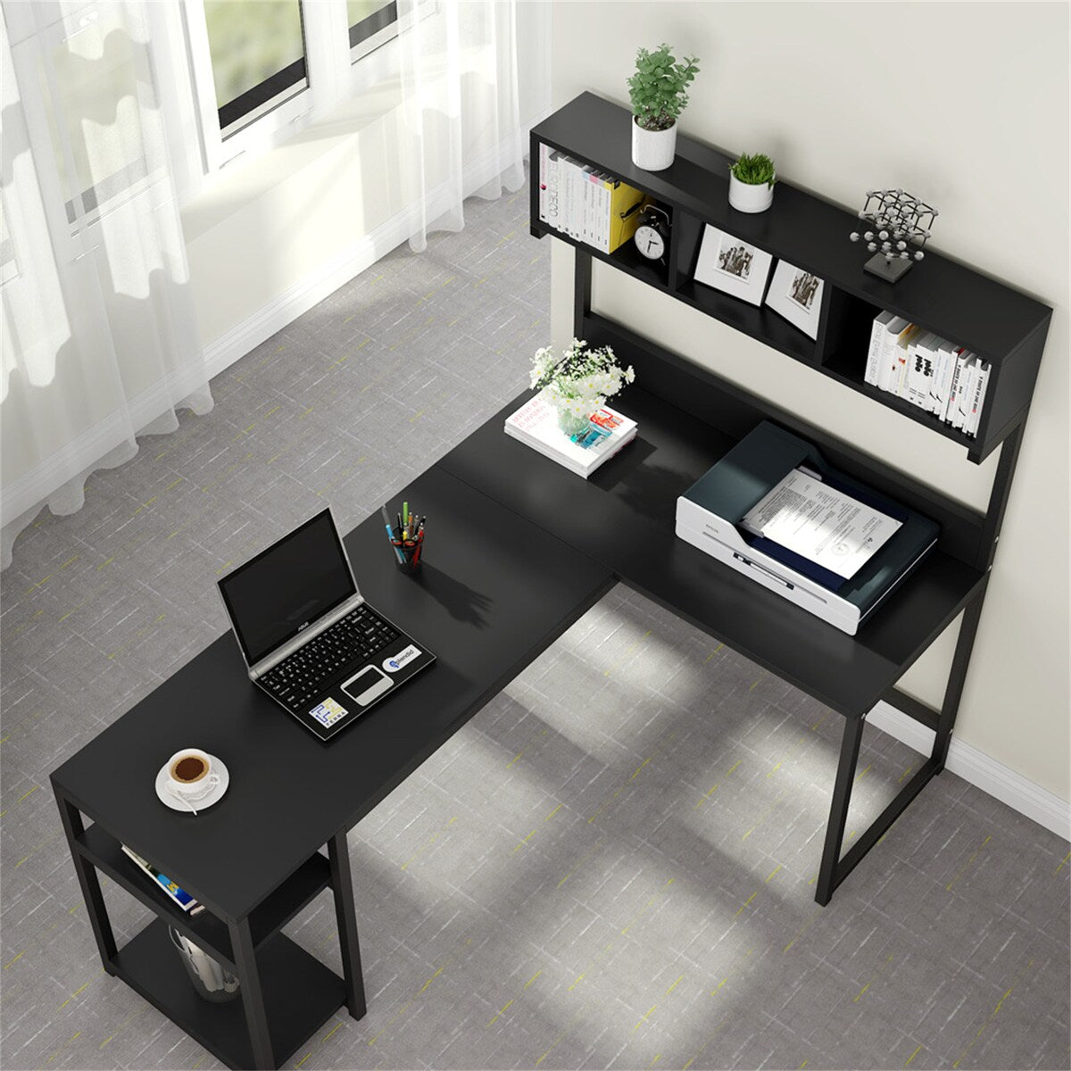 68 Inches Corner Computer Desk, L-Shaped Desk with Hutch