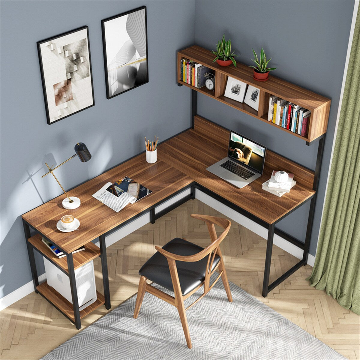 68 Inches Corner Computer Desk, L-Shaped Desk with Hutch