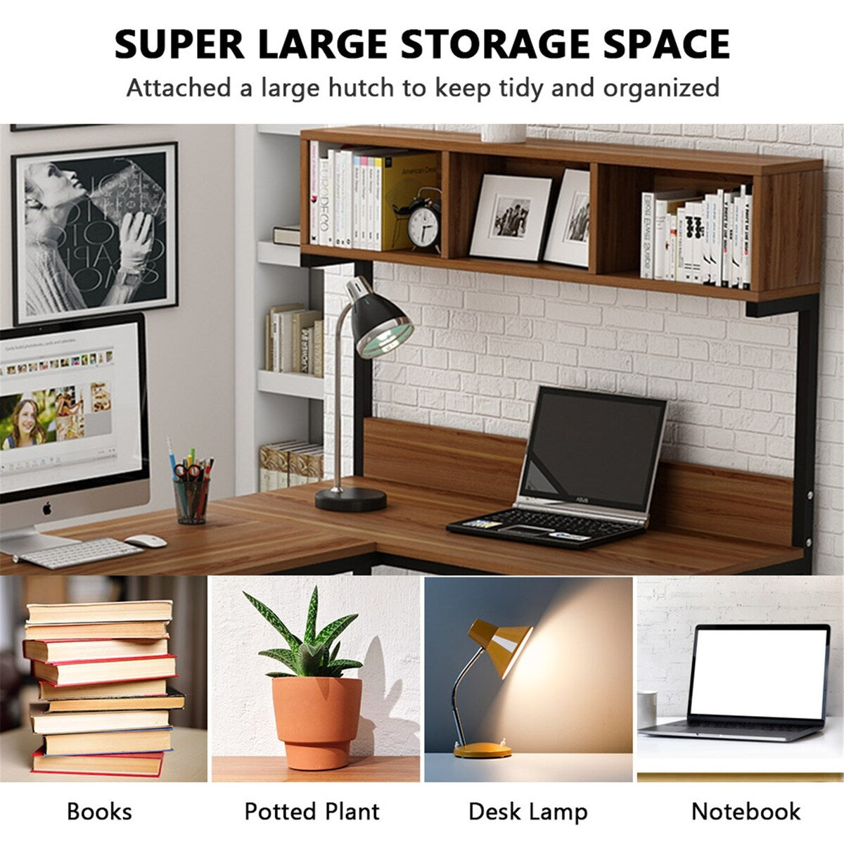 68 Inches Corner Computer Desk, L-Shaped Desk with Hutch