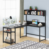 68 Inches Corner Computer Desk, L-Shaped Desk with Hutch