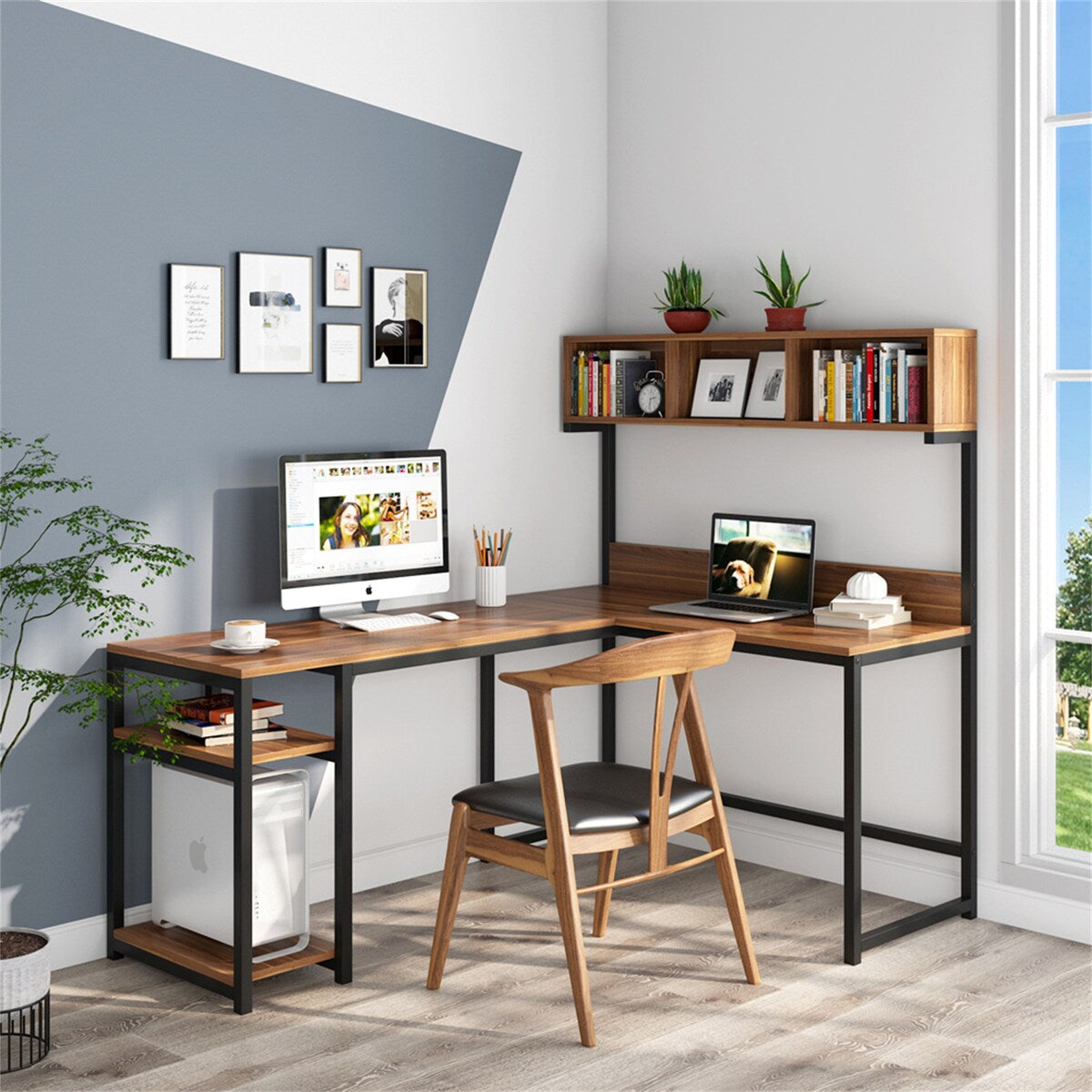 68 Inches Corner Computer Desk, L-Shaped Desk with Hutch