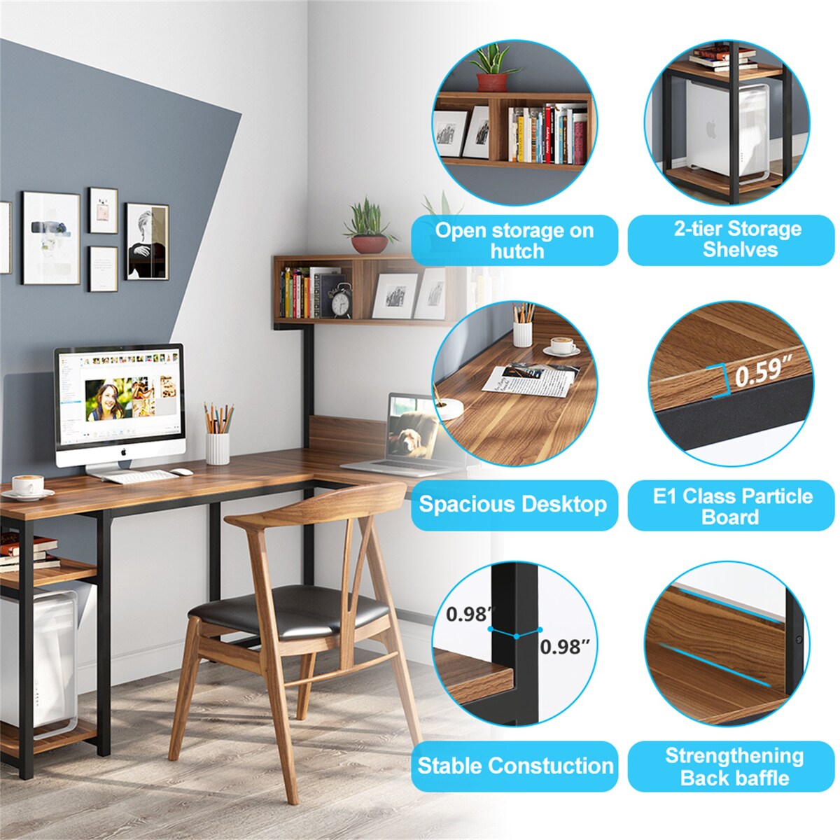 68 Inches Corner Computer Desk, L-Shaped Desk with Hutch