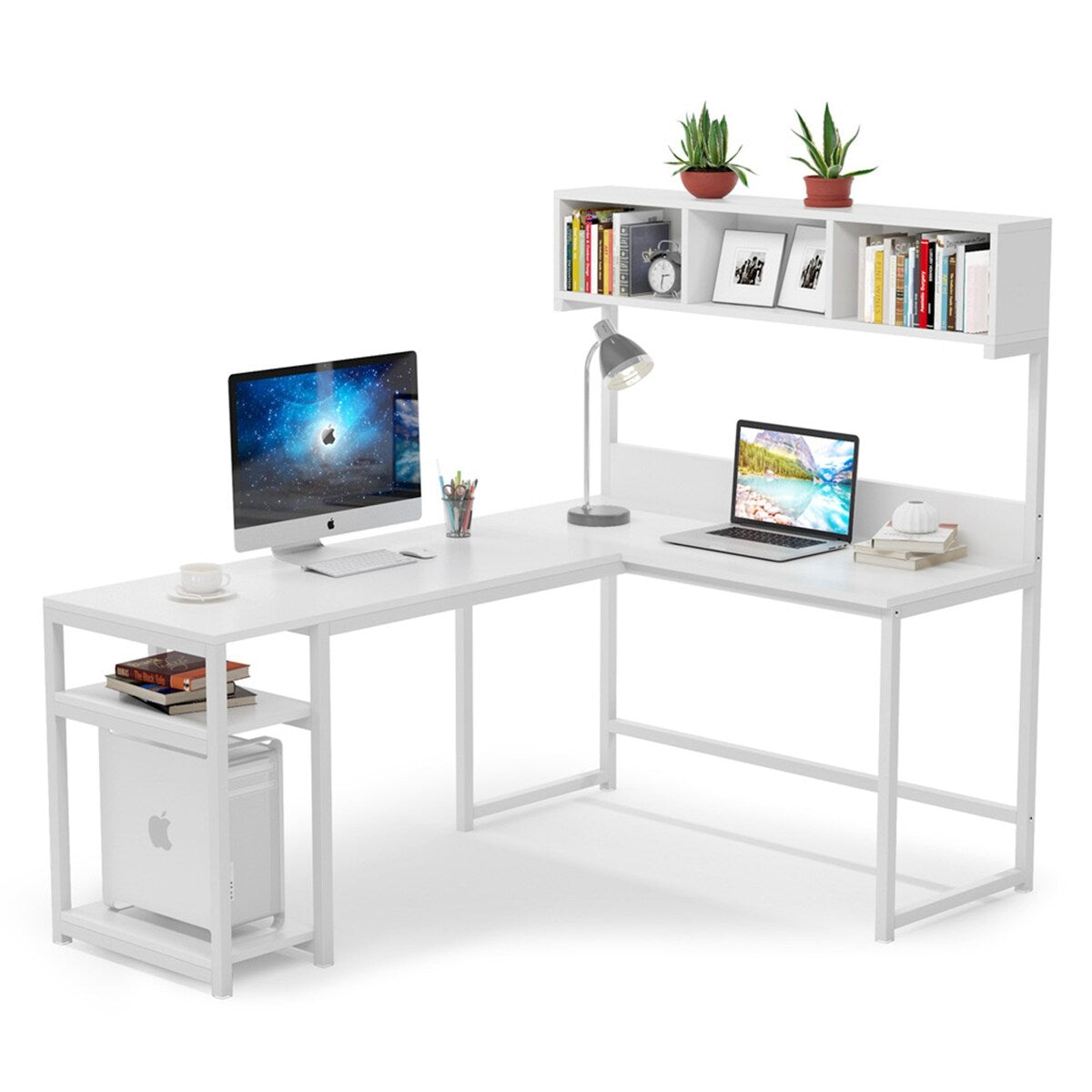68 Inches Corner Computer Desk, L-Shaped Desk with Hutch