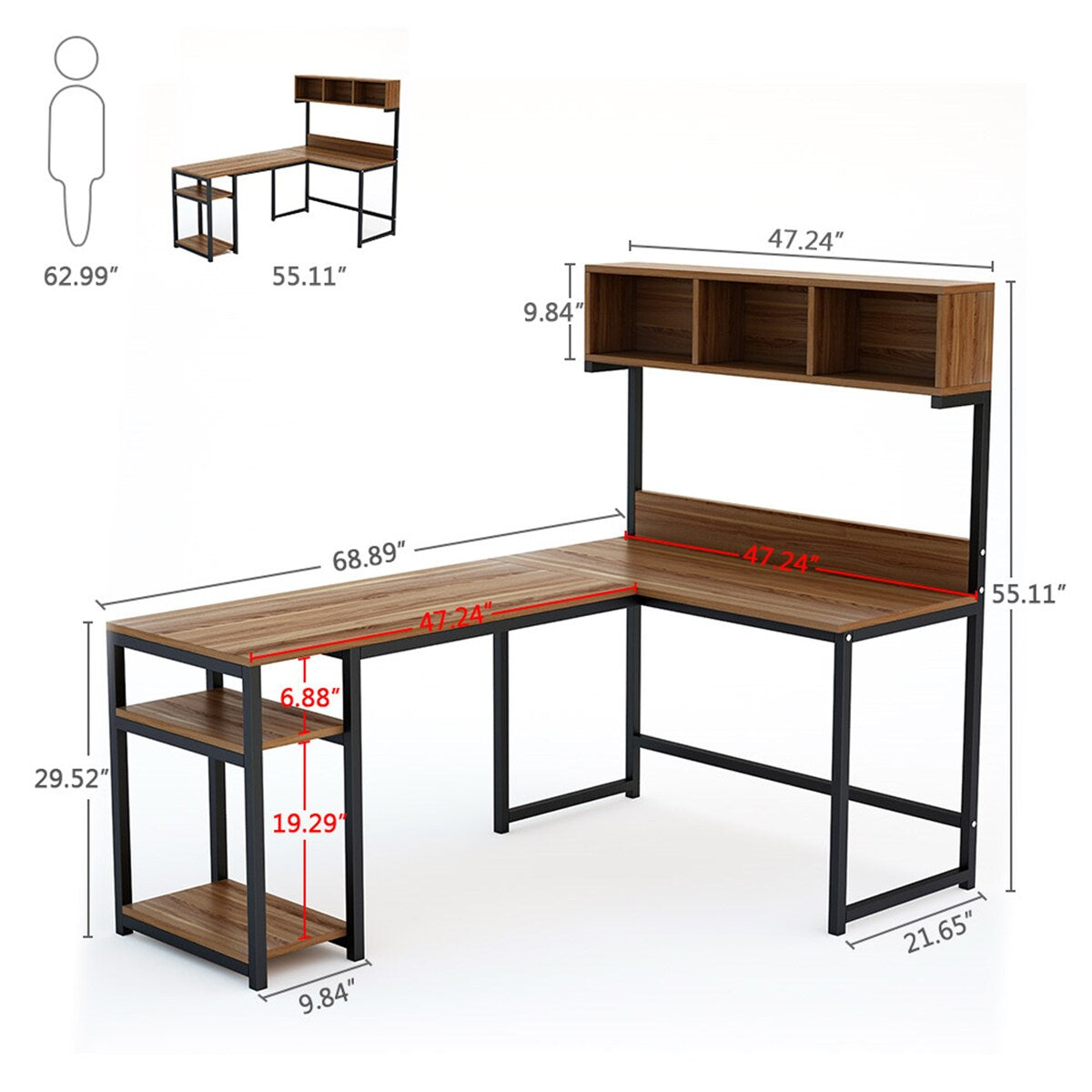 68 Inches Corner Computer Desk, L-Shaped Desk with Hutch
