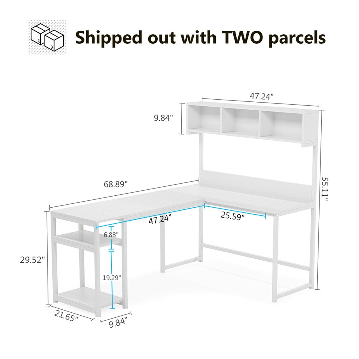 68 Inches Corner Computer Desk, L-Shaped Desk with Hutch