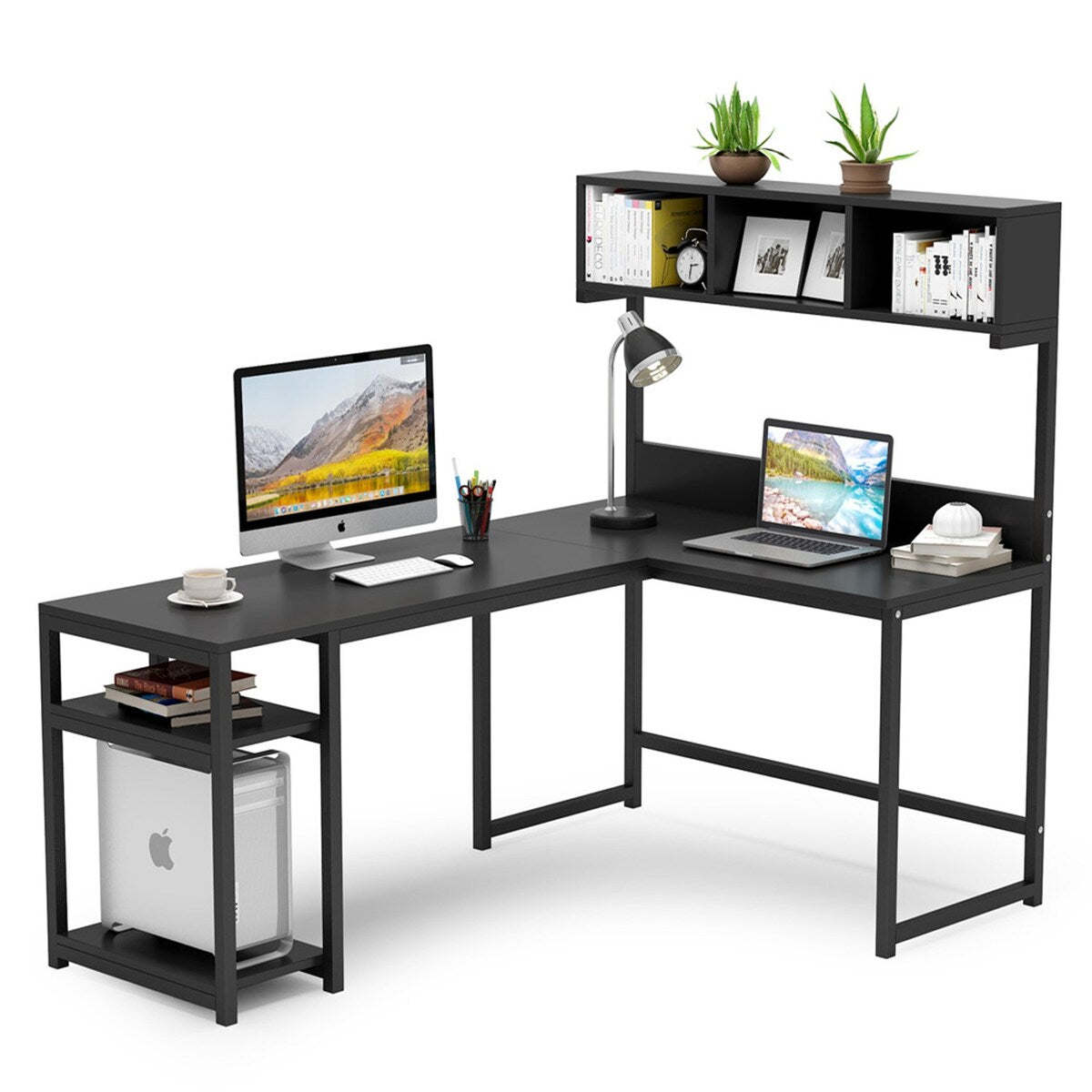 68 Inches Corner Computer Desk, L-Shaped Desk with Hutch