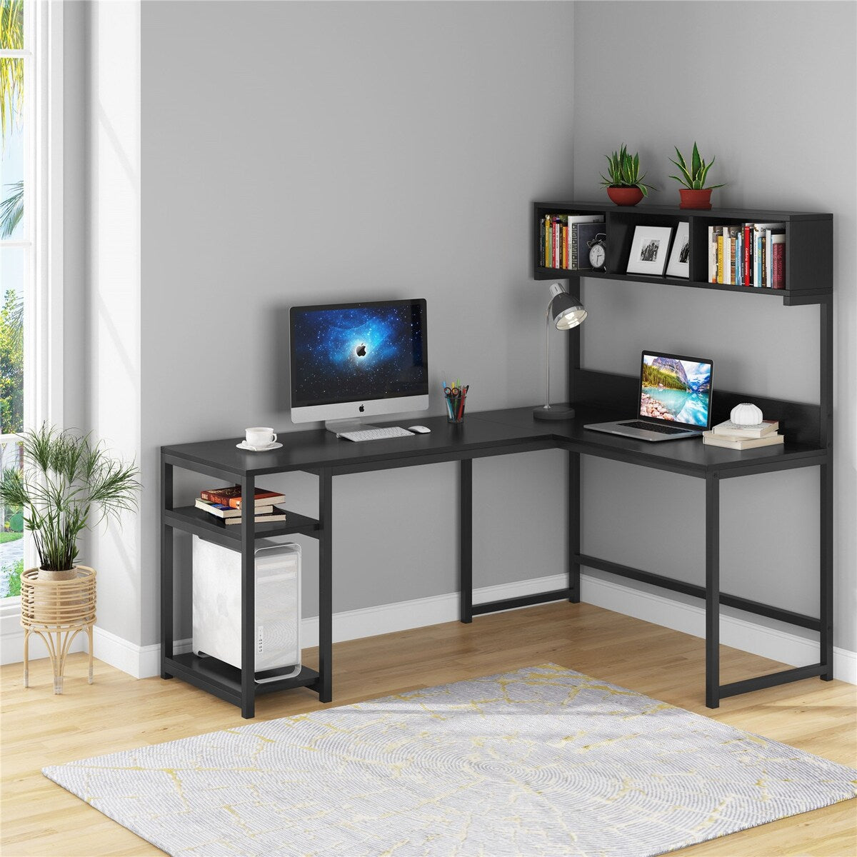 68 Inches Corner Computer Desk, L-Shaped Desk with Hutch