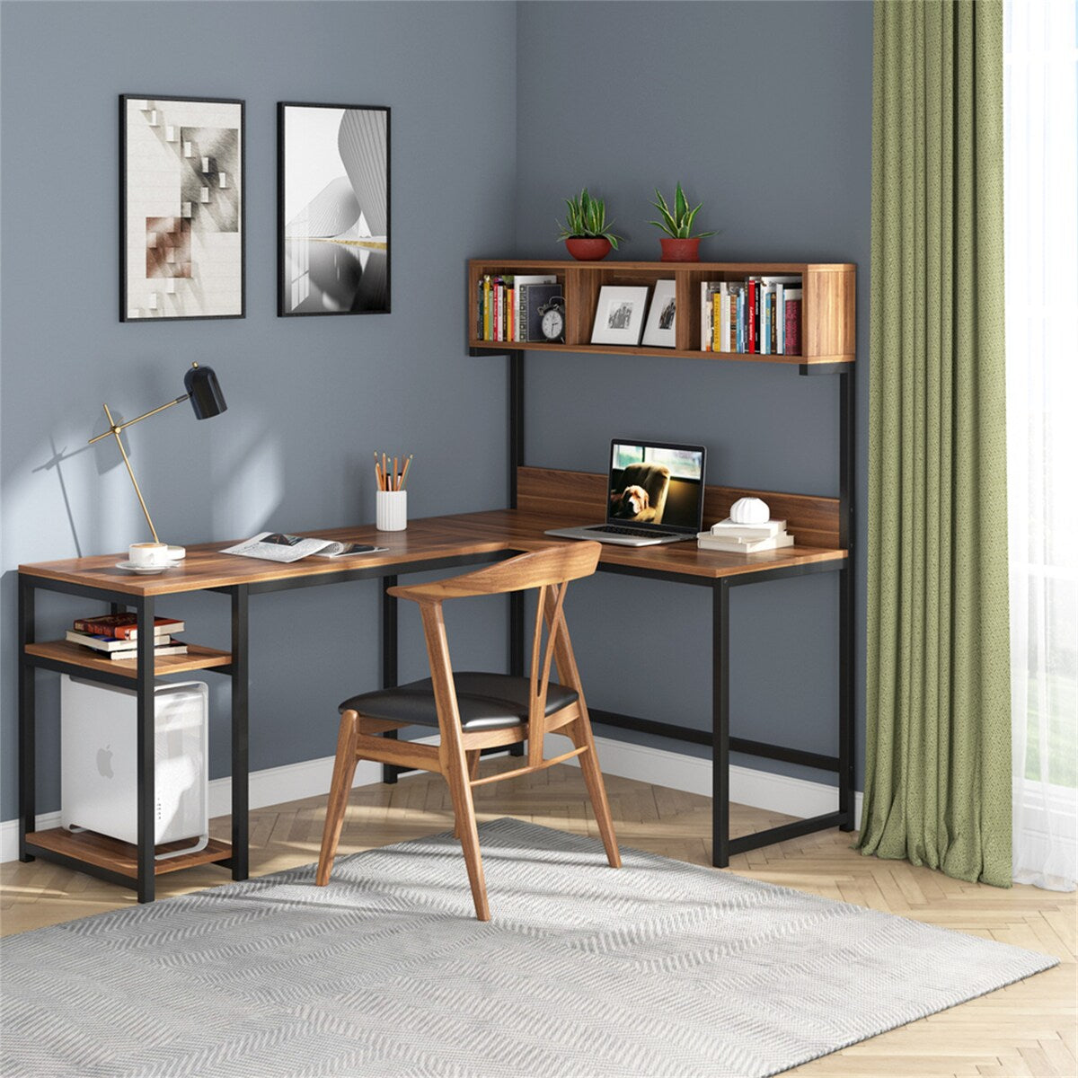68 Inches Corner Computer Desk, L-Shaped Desk with Hutch