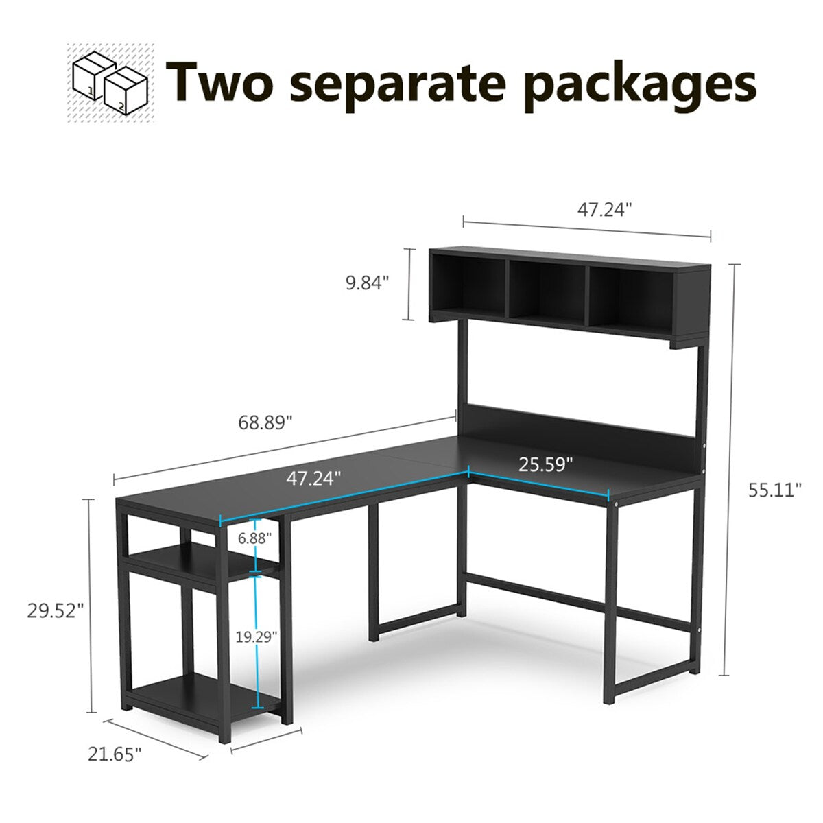 68 Inches Corner Computer Desk, L-Shaped Desk with Hutch