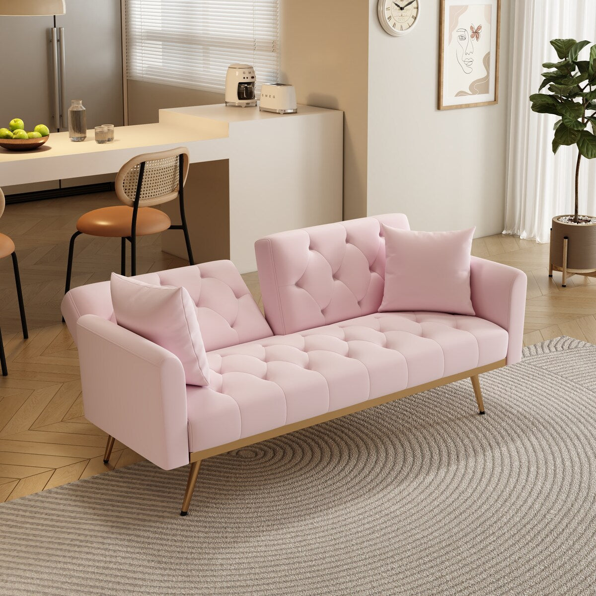 68.3"Velvet Nail Head Sofa Bed with Throw Pillow and Midfoot for Living Room