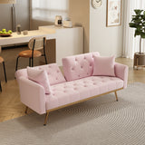 68.3"Velvet Nail Head Sofa Bed with Throw Pillow and Midfoot for Living Room