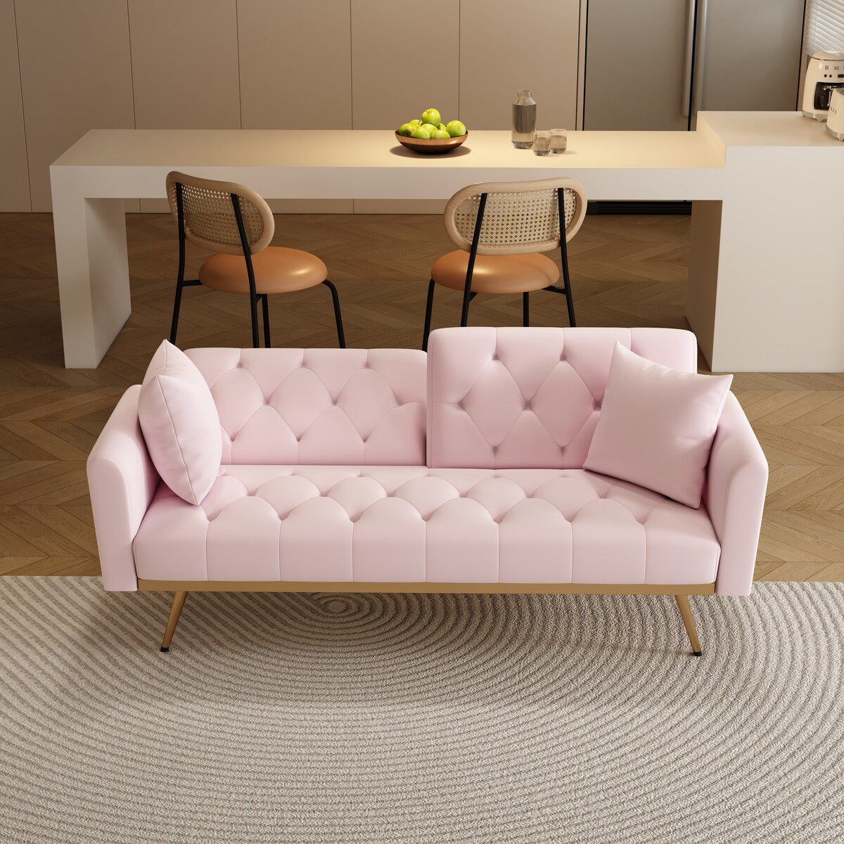 68.3"Velvet Nail Head Sofa Bed with Throw Pillow and Midfoot for Living Room