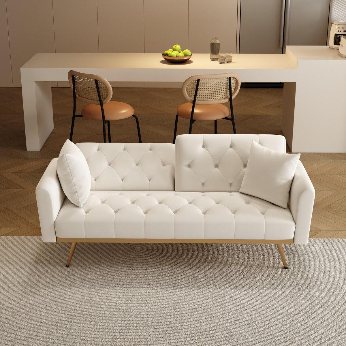 68.3"Velvet Nail Head Sofa Bed with Throw Pillow and Midfoot for Living Room