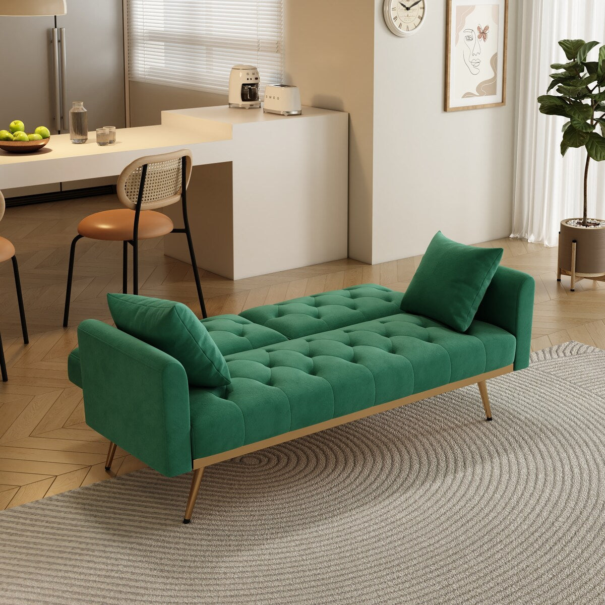 68.3"Velvet Nail Head Sofa Bed with Throw Pillow and Midfoot for Living Room
