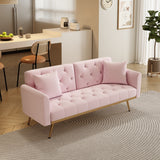 68.3"Velvet Nail Head Sofa Bed with Throw Pillow and Midfoot for Living Room