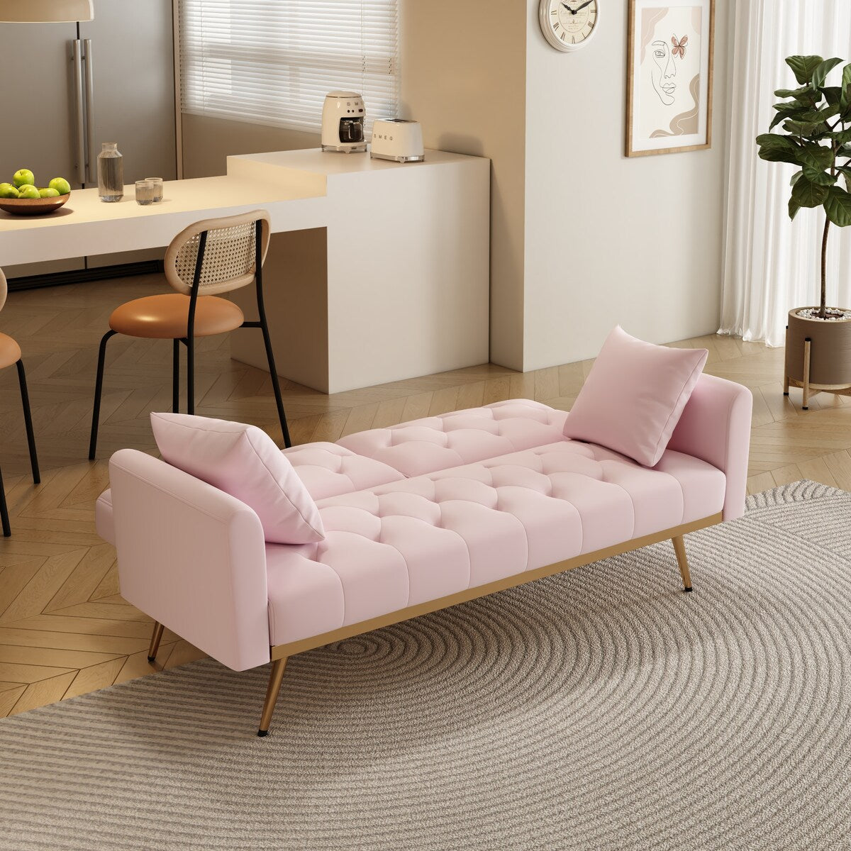 68.3"Velvet Nail Head Sofa Bed with Throw Pillow and Midfoot for Living Room