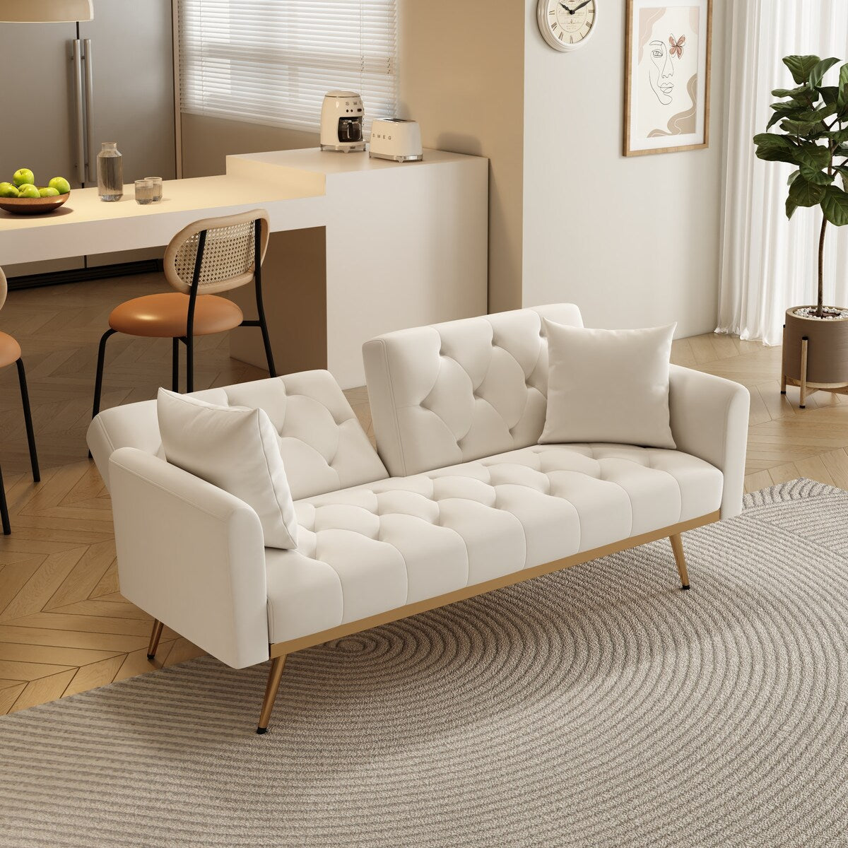 68.3"Velvet Nail Head Sofa Bed with Throw Pillow and Midfoot for Living Room