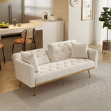 68.3"Velvet Nail Head Sofa Bed with Throw Pillow and Midfoot for Living Room