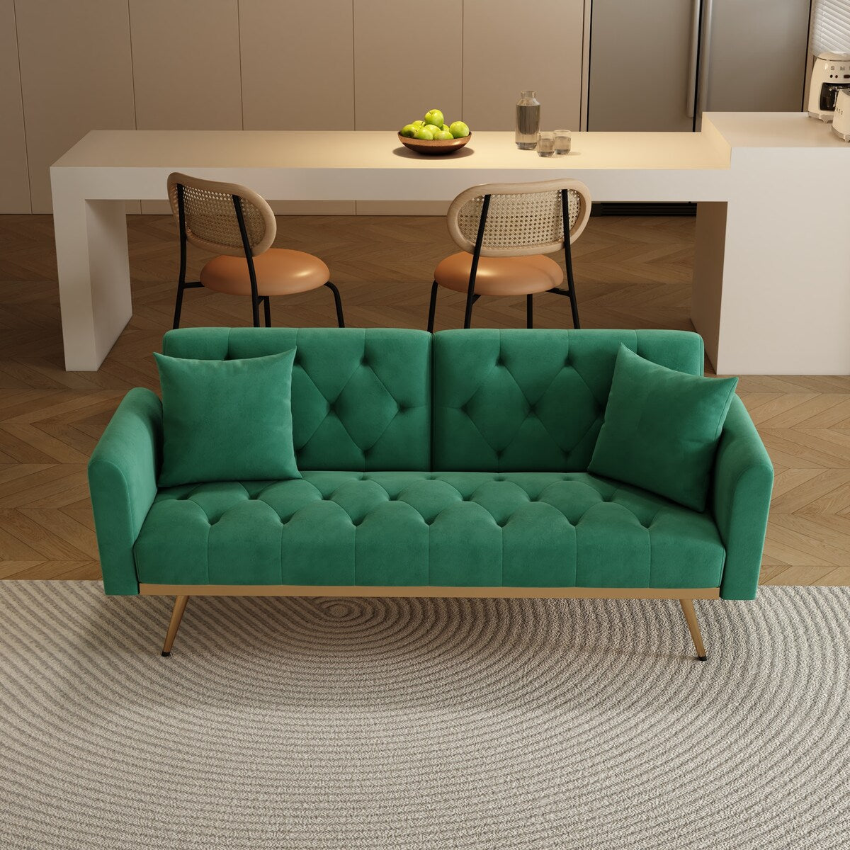 68.3"Velvet Nail Head Sofa Bed with Throw Pillow and Midfoot for Living Room