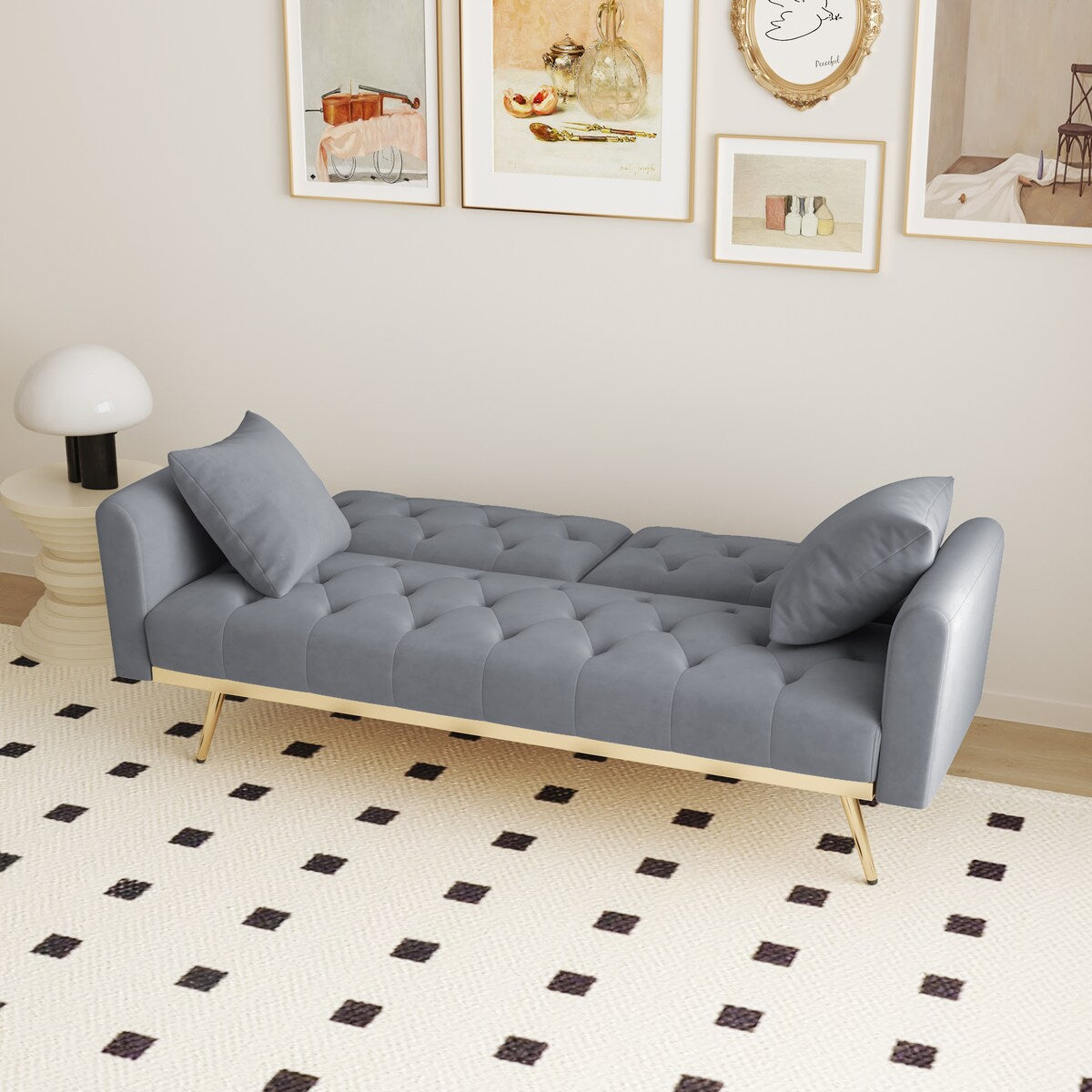 68.3"Velvet Nail Head Sofa Bed with Throw Pillow and Midfoot for Living Room