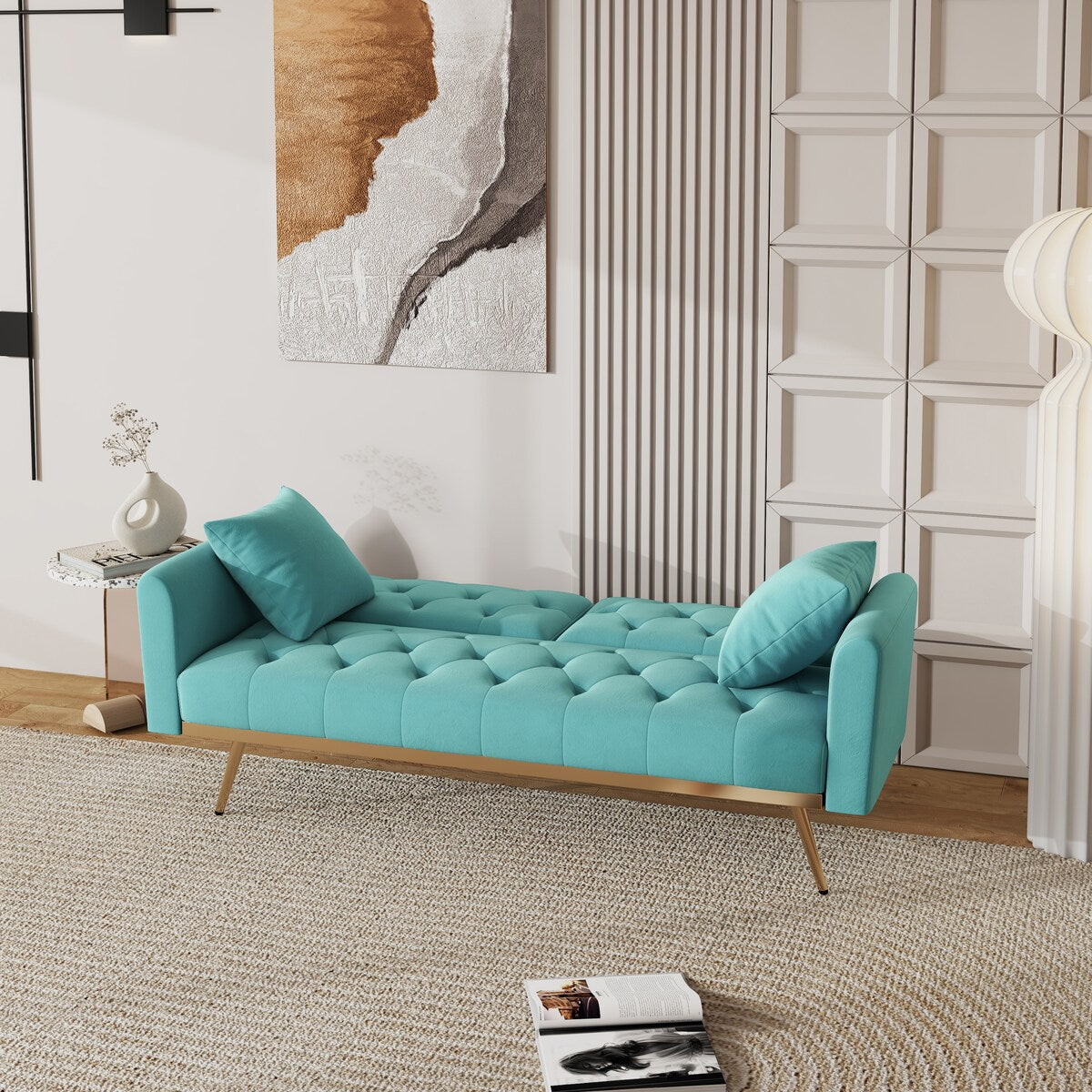 68.3"Velvet Nail Head Sofa Bed with Throw Pillow and Midfoot for Living Room