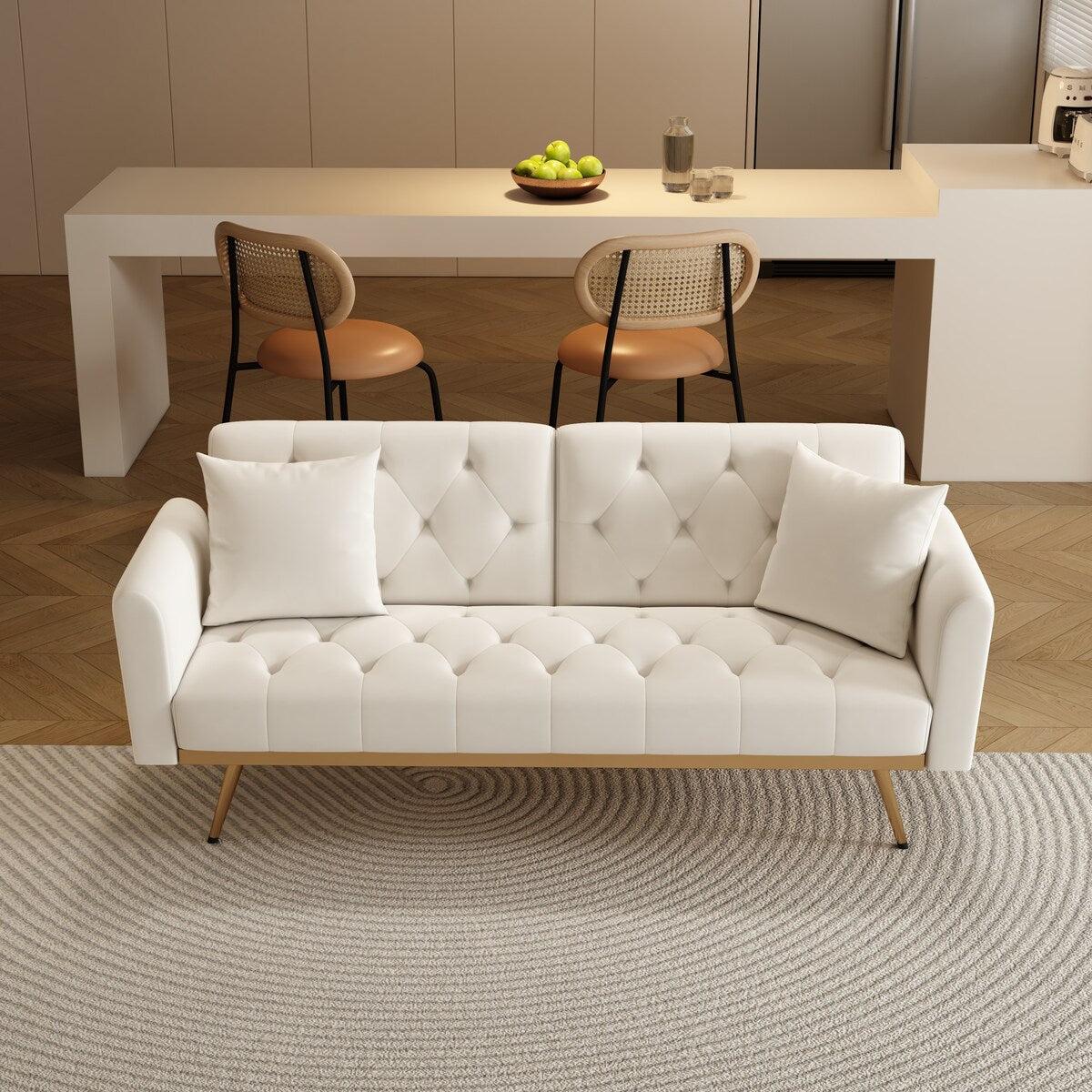 68.3"Velvet Nail Head Sofa Bed with Throw Pillow and Midfoot for Living Room